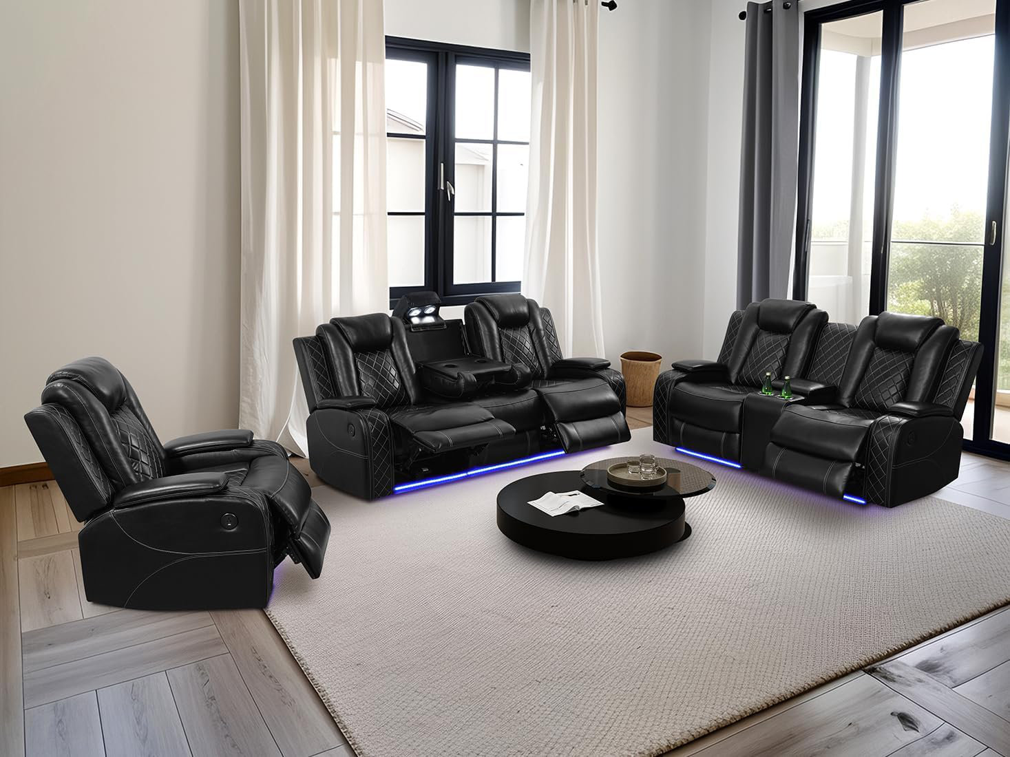 Ivy Bronx 3-Piece Vegan Leather Power Reclining Living Room Sofa